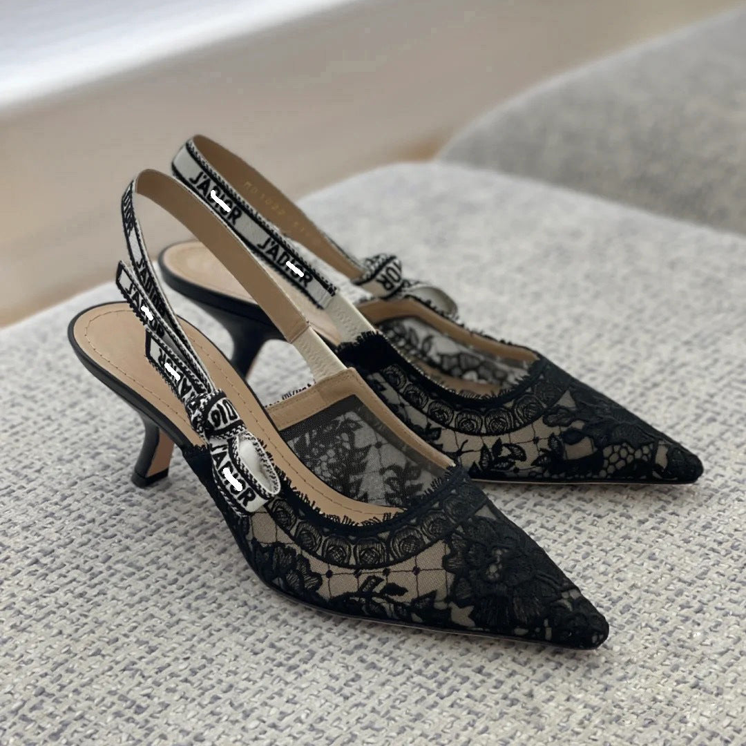 Women's Tassel Letter Summer Bow Pointed Toe Kitten Transparent High Heeled Sandals