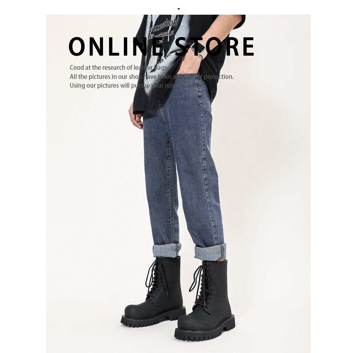 Men's Genuine Platform Strap Martin British Style Boots