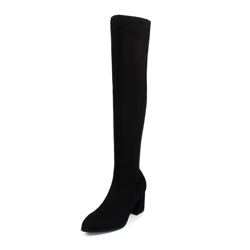 Women's The Knee Can't Fall Off Four Sides Elastic One Pedal Women's Leather Boots