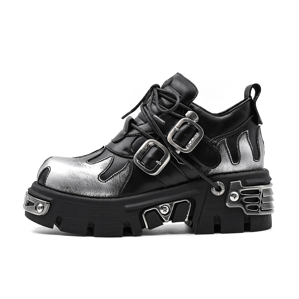 Rock Flame Trend Carving Dark Punk Metal Niche Design Women's Leather Boots