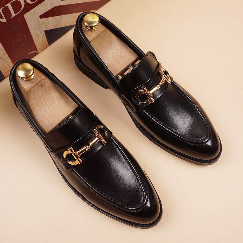 Men's Retro Crocodile Pattern Fashion Pointed One Pedal Hair Stylist Korean Men's Business Leather Shoes