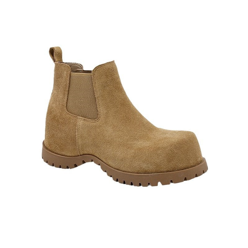 Women's Spring Matte Smoke Pipe Chunky Ankle Platform Women's Leather Boots