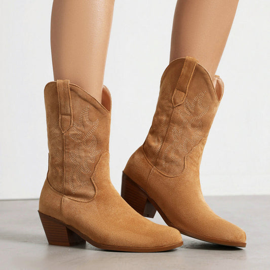Women's Chunky High Round Toe Knight Martin Women's Leather Boots