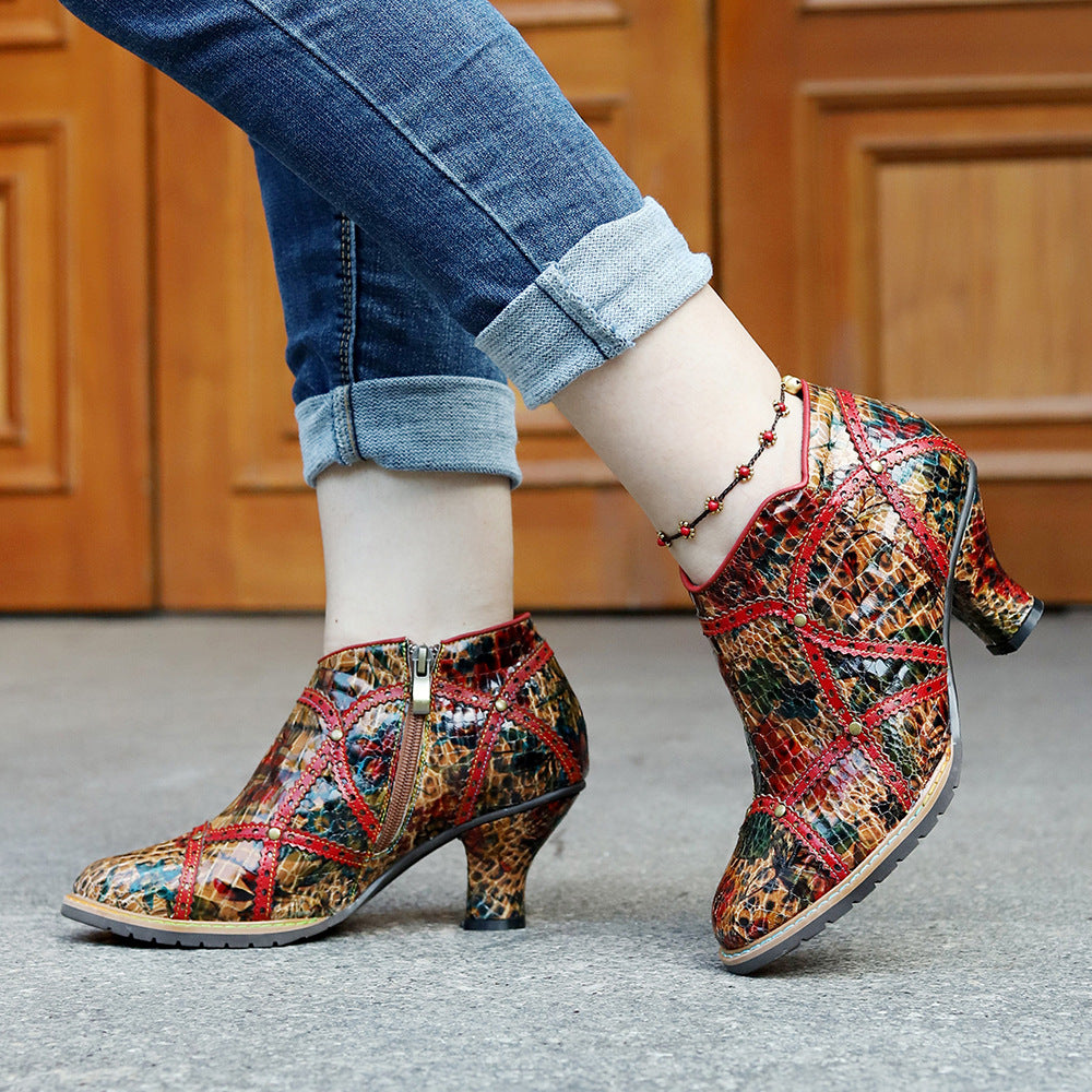 Hand-rub Color Rivet Stitching High Pumps Women's Shoes