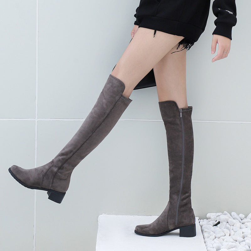 Women's Small Tall Thin Knight Widened Suede Women's Leather Boots