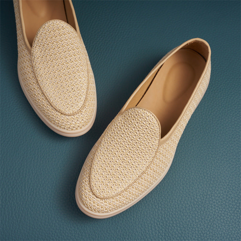 Men's Breathable Woven Low-cut Flat Pumps Soft Bottom Comfortable Loafers/doug Shoes