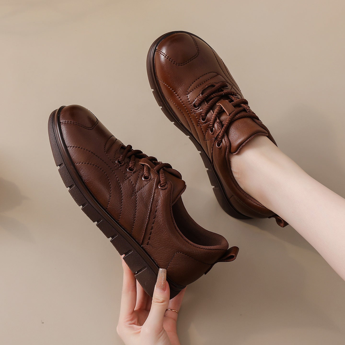 Women's First Layer Cowhide Autumn Flat Bottom Comfort Women's Shoes