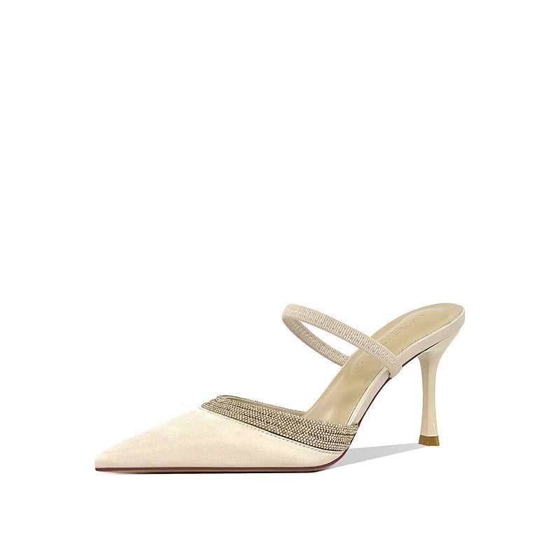 Women's Closed Toe High Pointed Rhinestone Single-layer With Two Women's Fashion Shoes