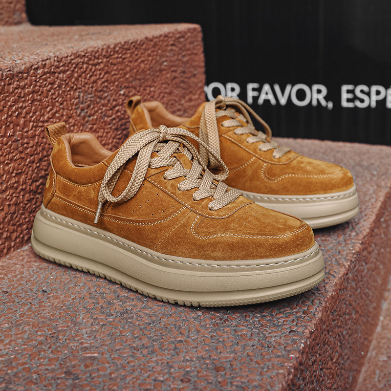 Men's Fashionable Round Toe Small British Commuter Suede Pumps For Casual Shoes