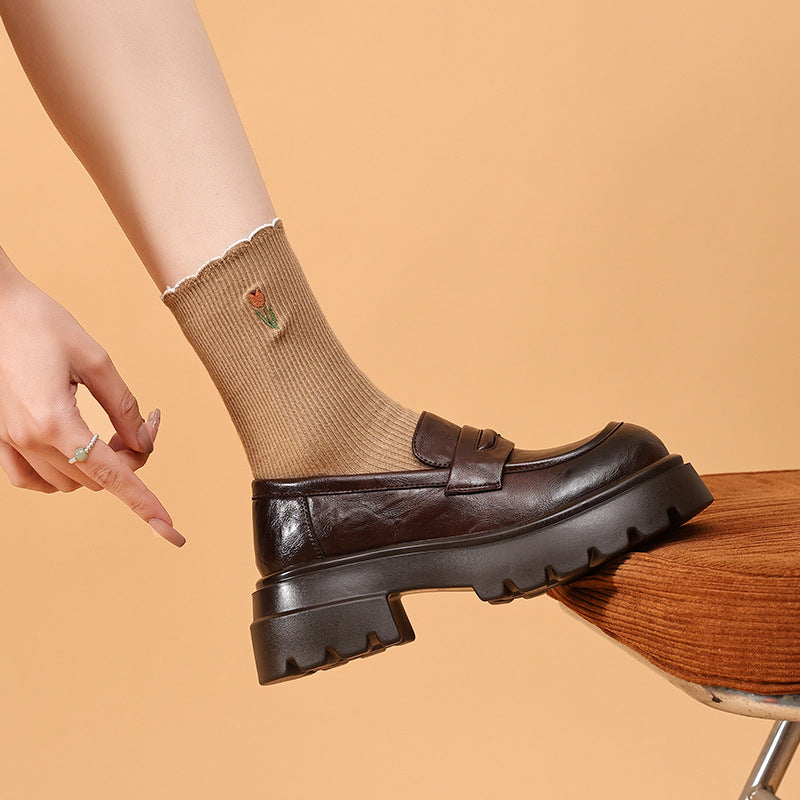 Women's Platform Skirt Wild Slip-on Pumps Chunky Loafers