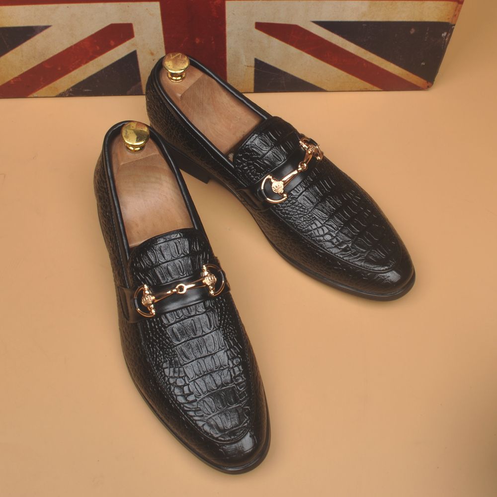 Men's British Pointed Crocodile Pattern Summer Versatile Breathable Genuine Doug Height Men's Casual Leather Shoes
