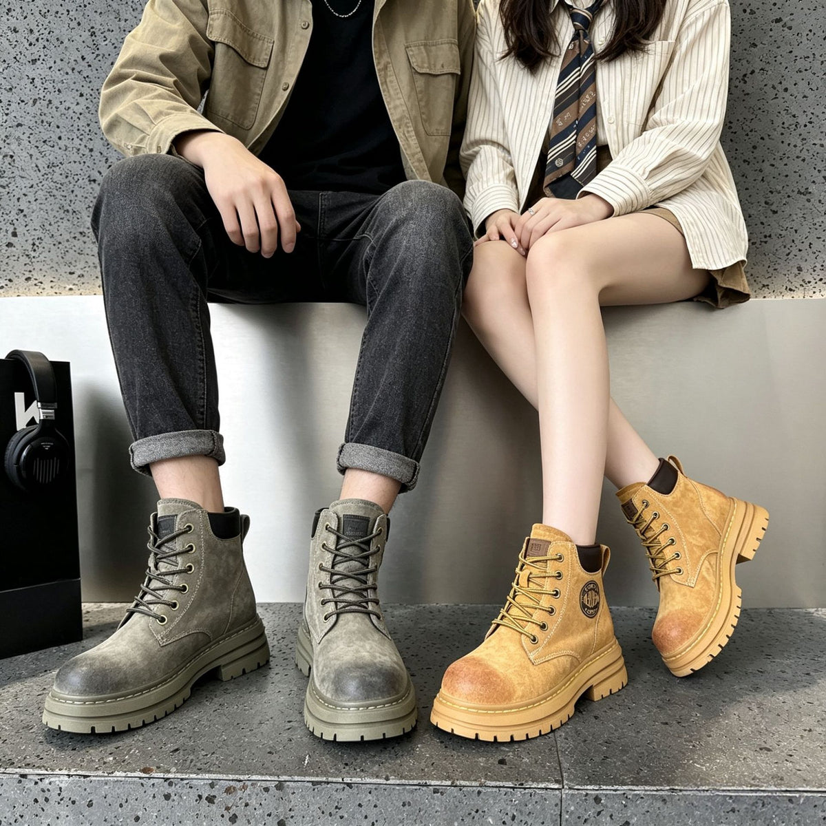 Women's & Men's Platform Martin British Style Worker Short With Boots