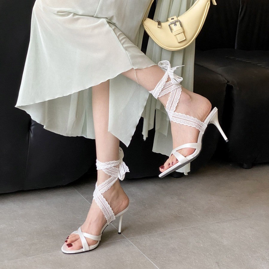 Women's Transparent Summer Stiletto Rhinestone Open Patent High Heeled Sandals