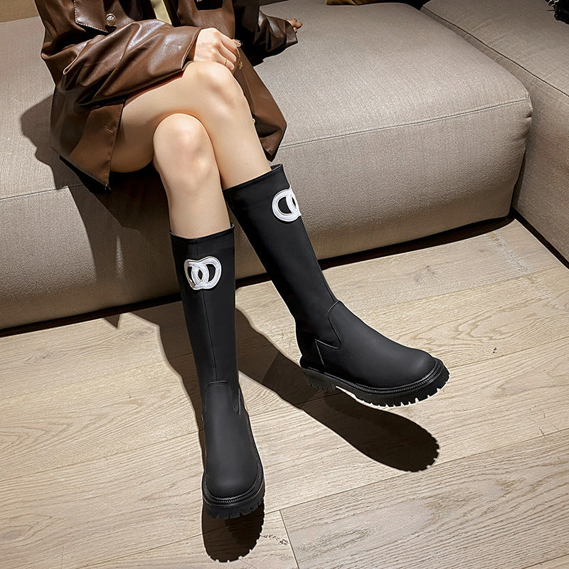 Fleece-lined Classic Style Small Middle Tall Knight Thick Bottom Boots