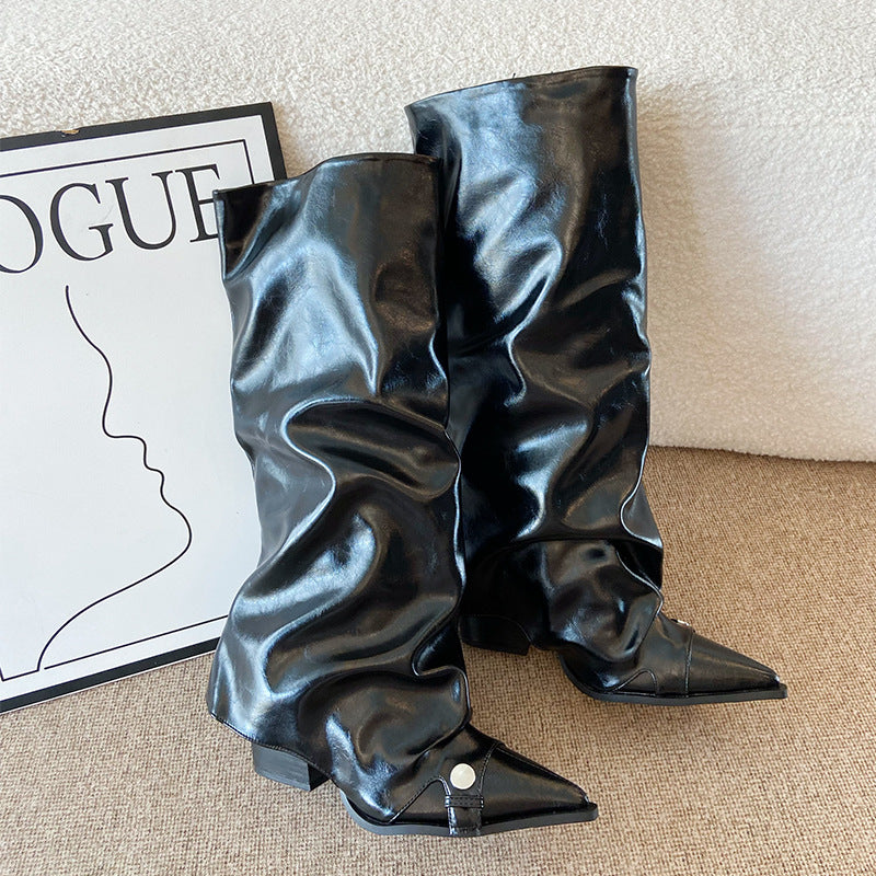 Chunky Pants Pointed Long Female Pile Women's Leather Boots