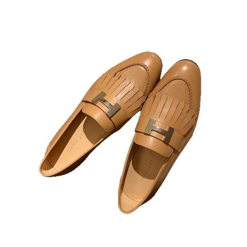 White Female Flat Bottom Slip-on Commuter Tassel Loafers