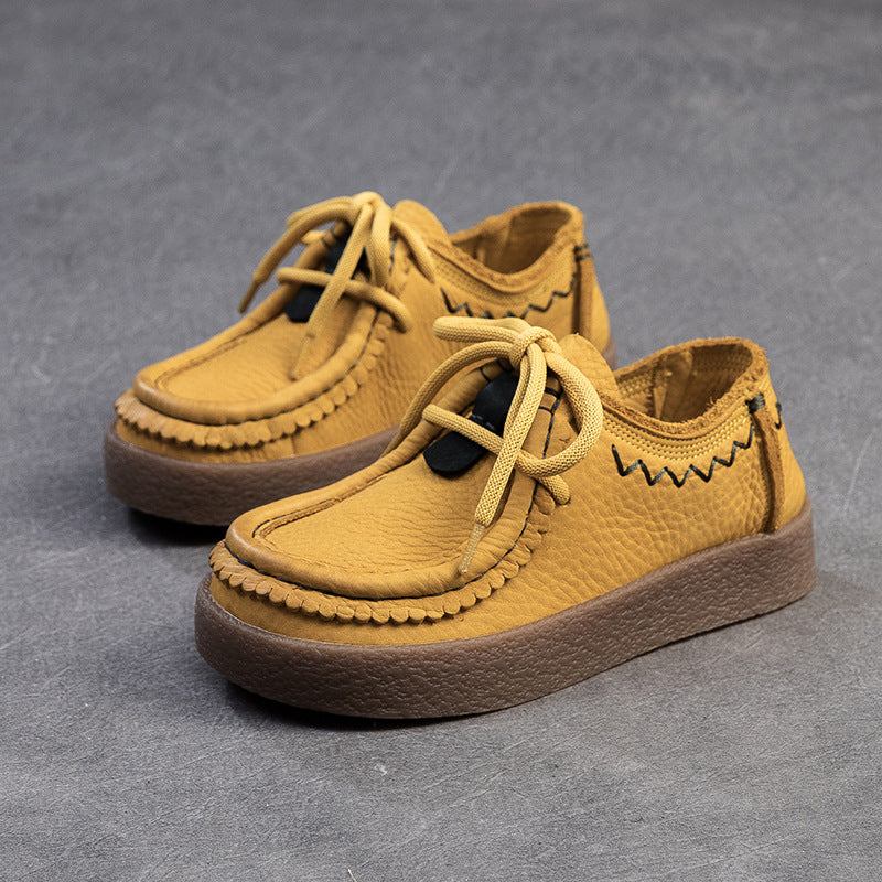Women's Retro Platform Comfortable First Layer Cowhide British Women's Casual Shoes