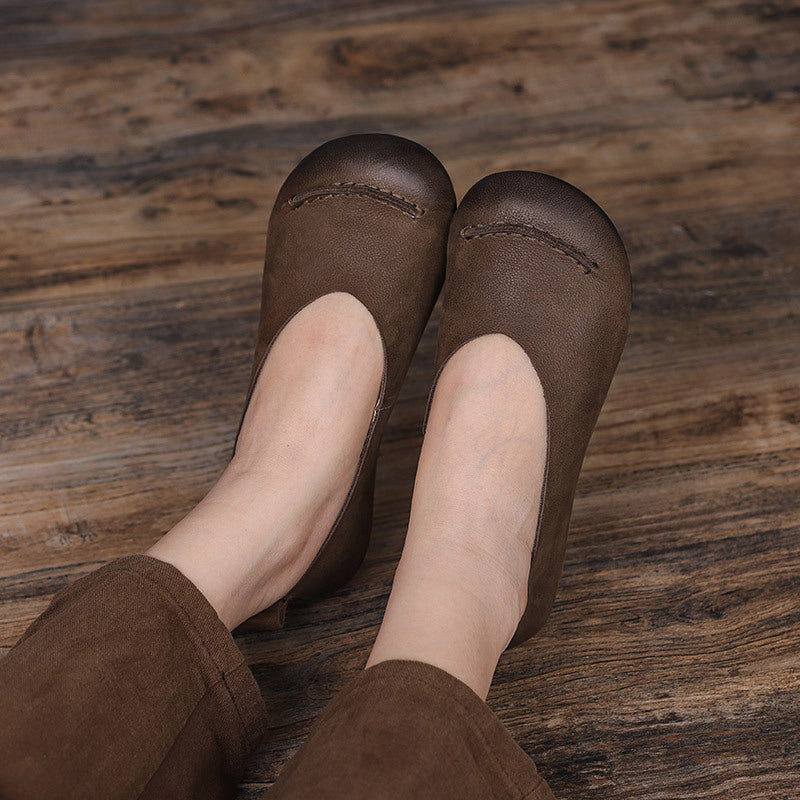 Women's Retro Artistic Genuine Glove Comfortable Slip-on Soft Bottom Surface Casual Shoes