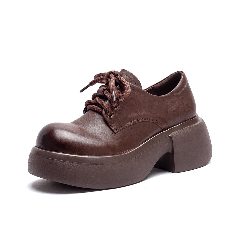 Women's First Layer Cowhide Retro Small Heightened Single Big Head Men's Shoes