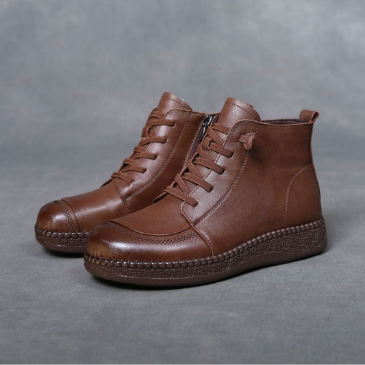 Women's Popular Winter Flat Western Style Middle Length Cotton Tube Real Boots