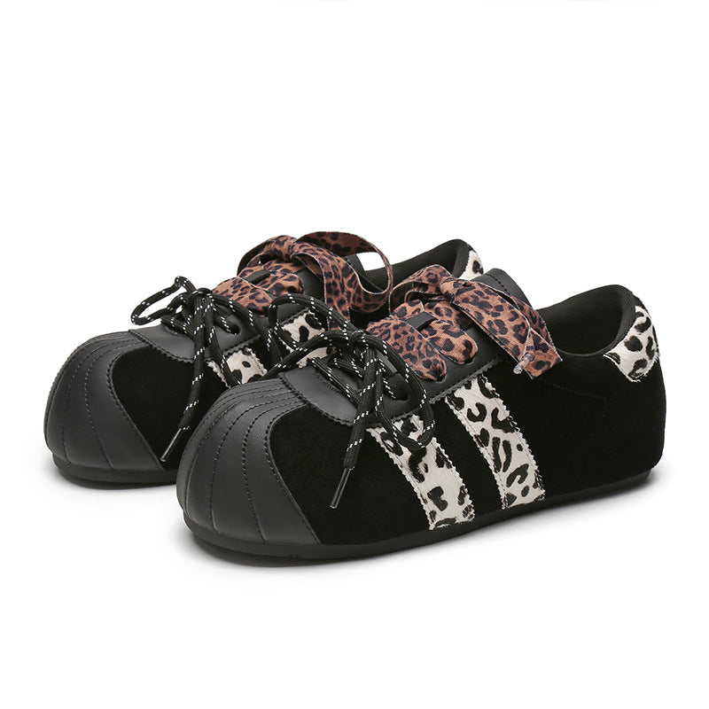Women's Insole Vintage Leopard Print Suede Round Toe Ugly Cute Contrast Women's Casual Shoes