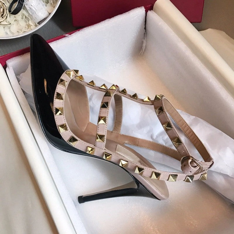 Women's V Home Light Luxury High Rivet Pointed Stiletto Wedding Women's Fashion Shoes