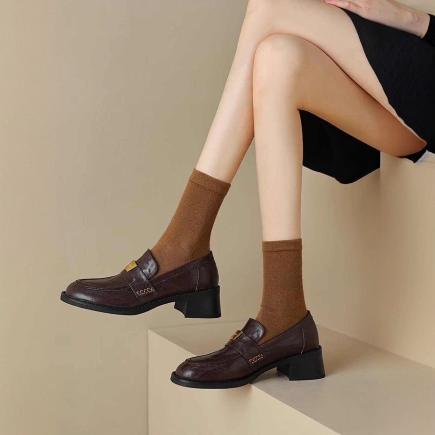Women's Soft Black Retro Chunky French Platform Loafers