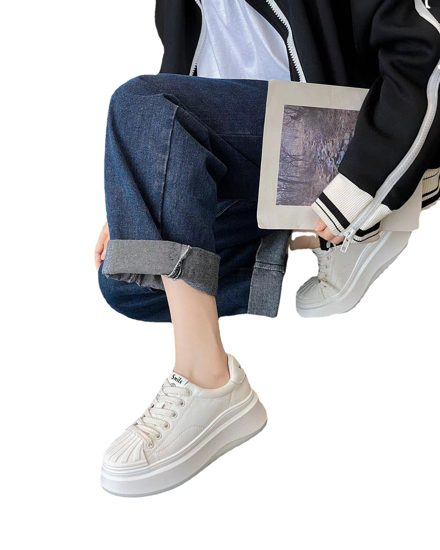 Women's White Platform Dad Autumn Breathable Comfortable Men's Shoes