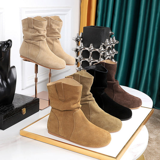 Women's Retro Ankle Matte Round Toe Short Boots