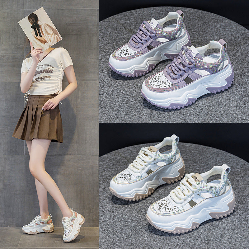 Women's Increasing Insole Dad Spring Versatile Korean Style Thick Bottom Hollow Women's Casual Shoes