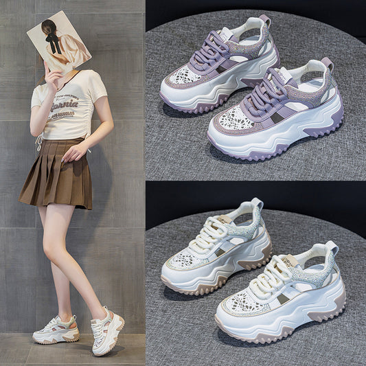 Women's Increasing Insole Dad Spring Versatile Korean Style Thick Bottom Hollow Women's Casual Shoes