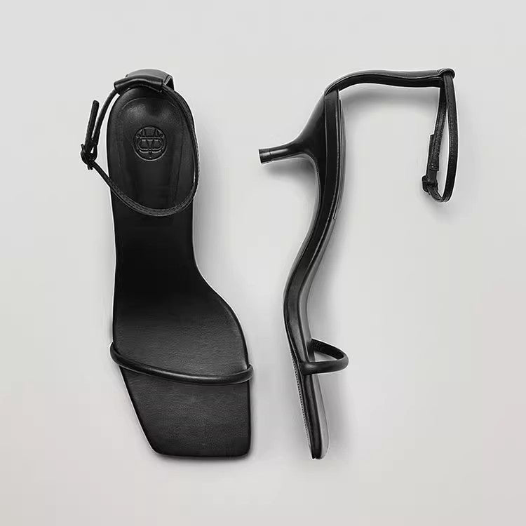Women's Buckle Fashion Summer Stiletto Square Toe Open Genuine Fairy Sandals