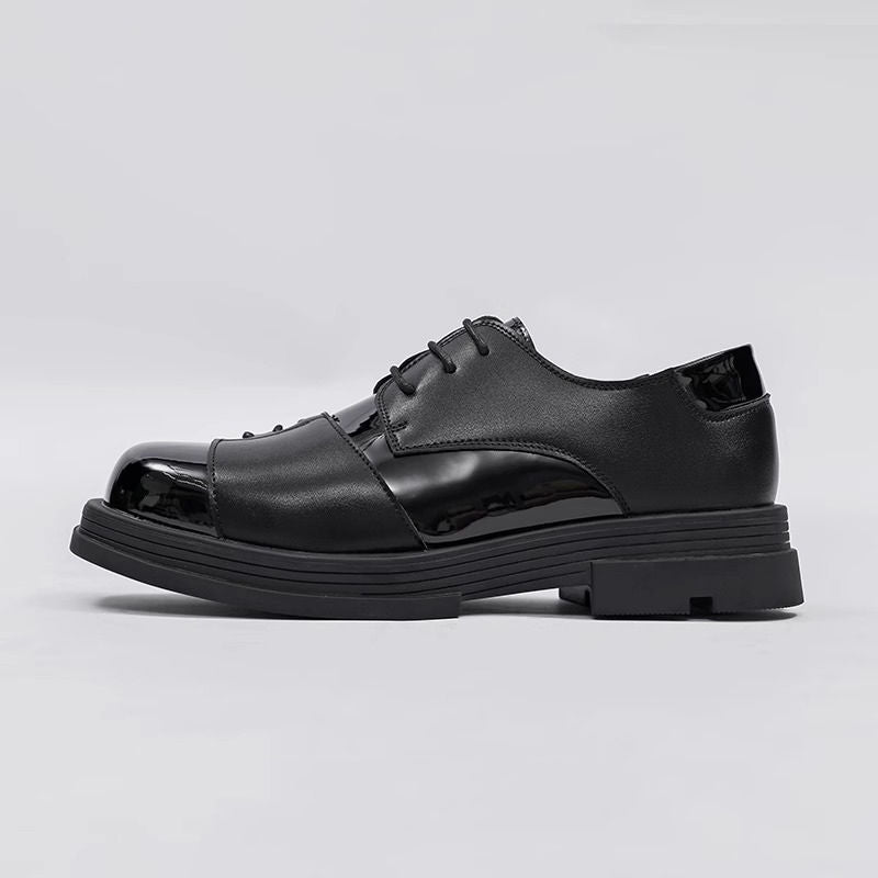 Men's Breathable Black Height Increasing Insole Square Toe Men's Business Leather Shoes
