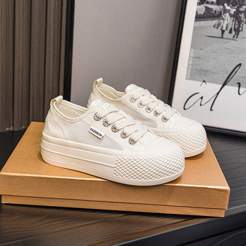 Women's Mesh Breathable White Toe Cap Thick-soled Summer Thin Shallow Mouth Women's Casual Shoes