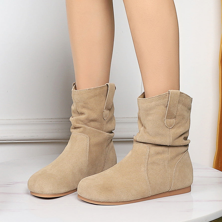 Women's Retro Ankle Matte Round Toe Short Boots