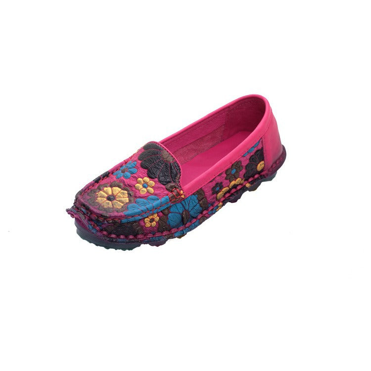 Women's Ethnic Style Retro Handmade Cowhide Sunflower Soft Bottom Slip On Women's Casual Shoes