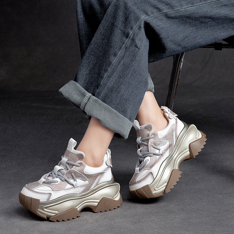 Women's Four Thick-soled Solid Color Light Diamond Casual Shoes