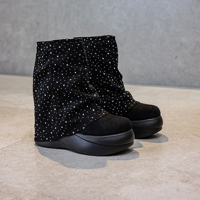 Women's Martin Thick Bottom Starry Rhinestone Suede Soft Not Tired Feet Women's Leather Boots