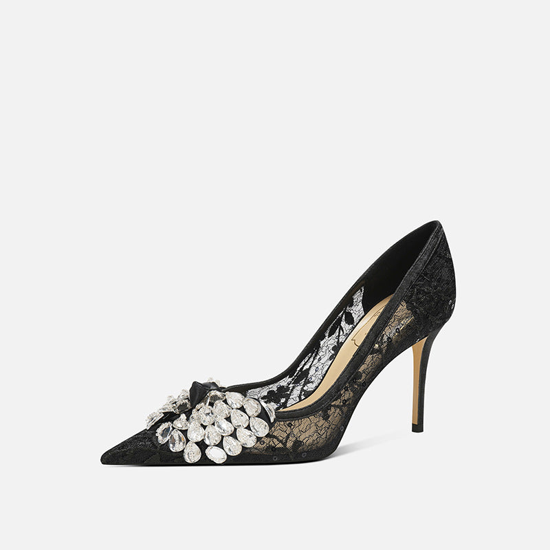 Hollow Graceful Fashionable Low-cut High French Commuter Elegant Pointed Women's Fashion Shoes