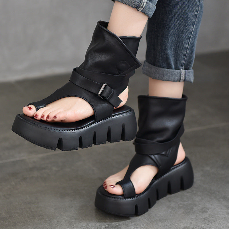 Roman Open Toe Summer Belt Buckle Back Empty Covering High-cut Platform Sandals