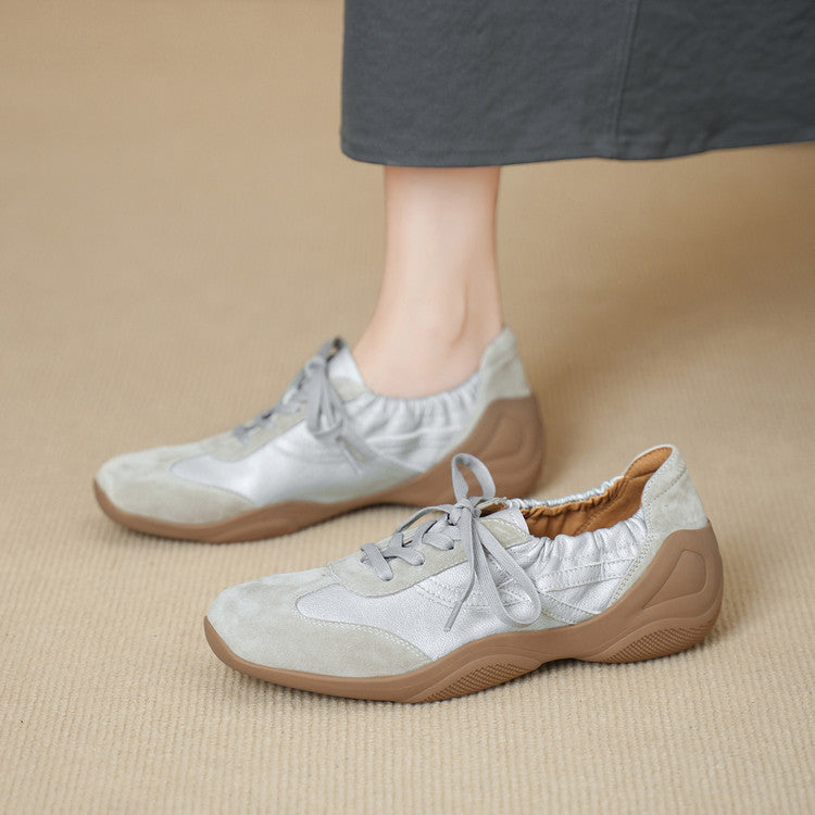 Women's Retro Stitching German Training High-cut Small Leather Shoes