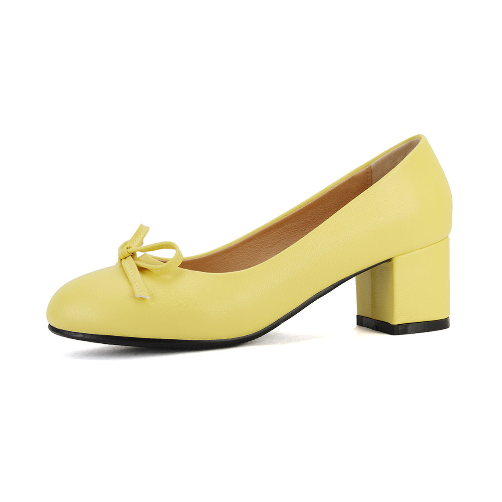 Women's Round Toe Bowknot Chunky Pumps Plus Size Mid Women's Fashion Shoes