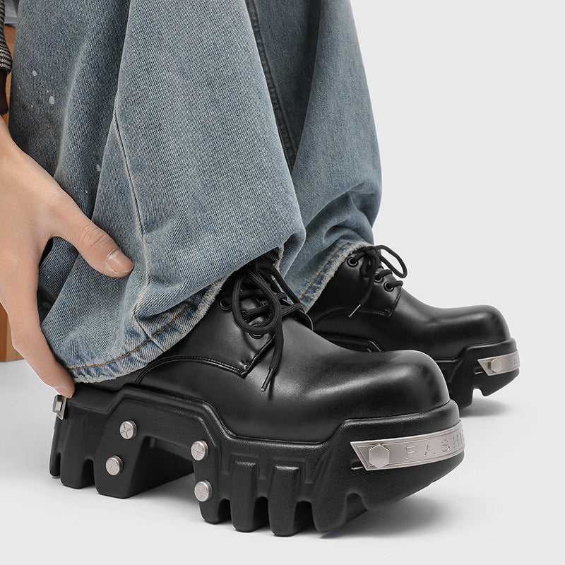 Men's Thick Bottom Derby Height Increasing Gear Bulldozer Big Head Men's Casual Leather Shoes