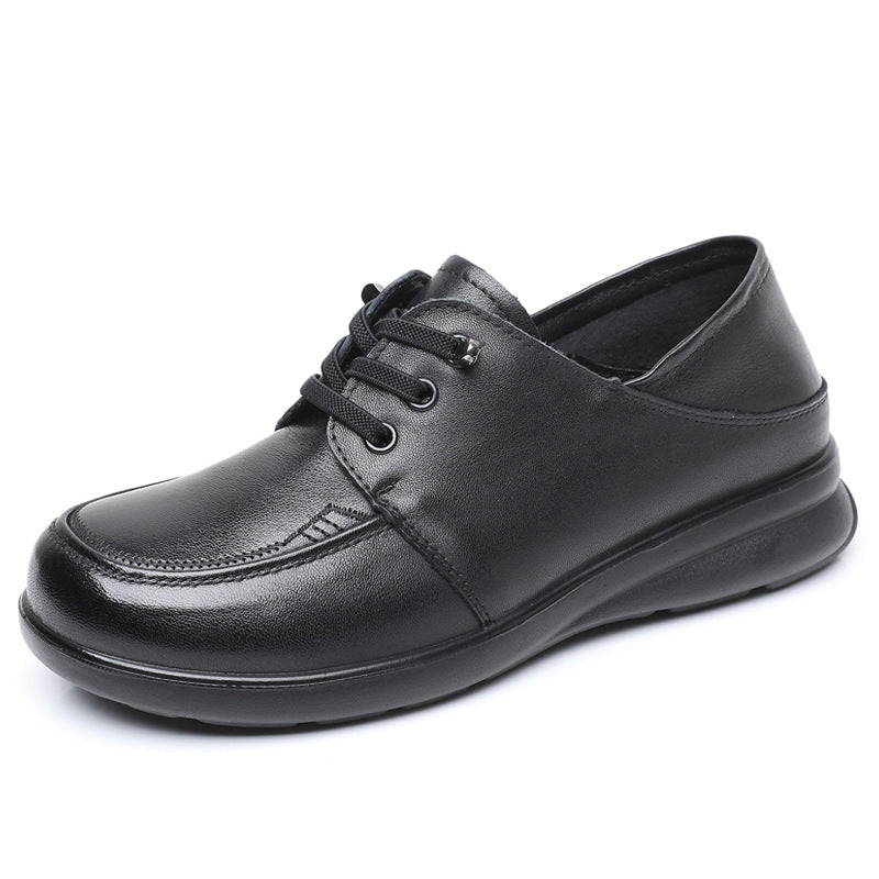 Women's Spring British Style Round Toe Flats Soft Cowhide Women's Shoes