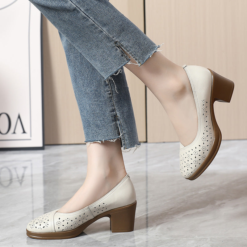 Women's Breathable Genuine Soft Bottom Thick Black Comfortable Mid Women's Casual Shoes