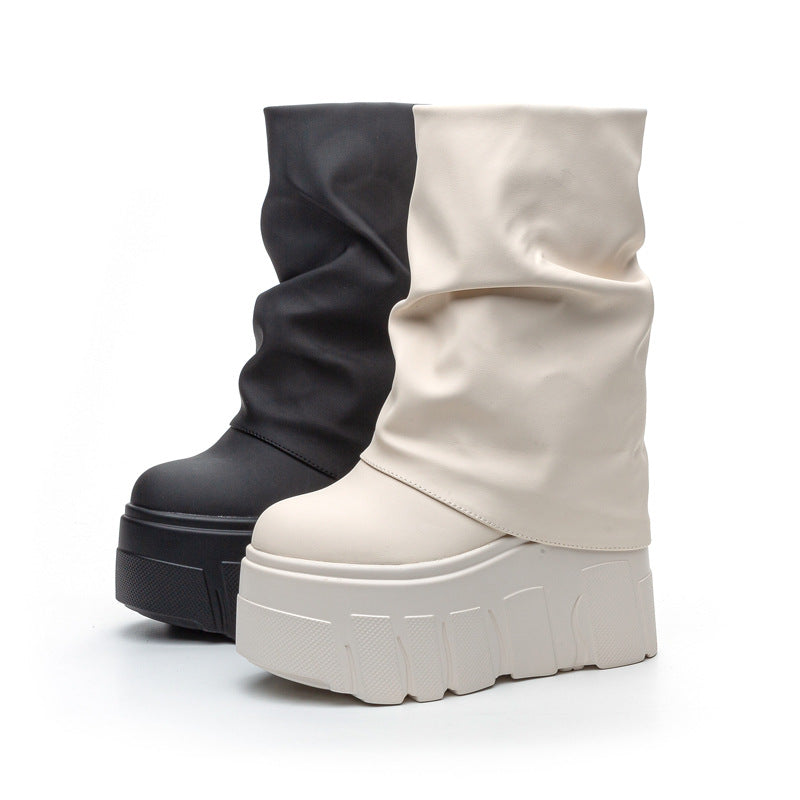Women's Design Sense Winter Short Super High Belt Buckle Martin Fried Women's Leather Boots