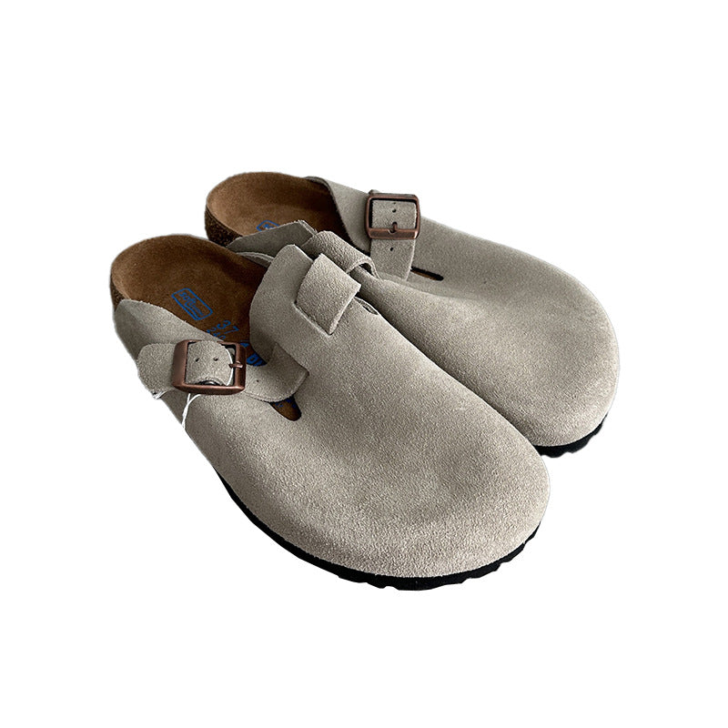 Women's Retro Closed Toe Half Outer Wear Slip-on Lazy Flat Thick-soles Slippers