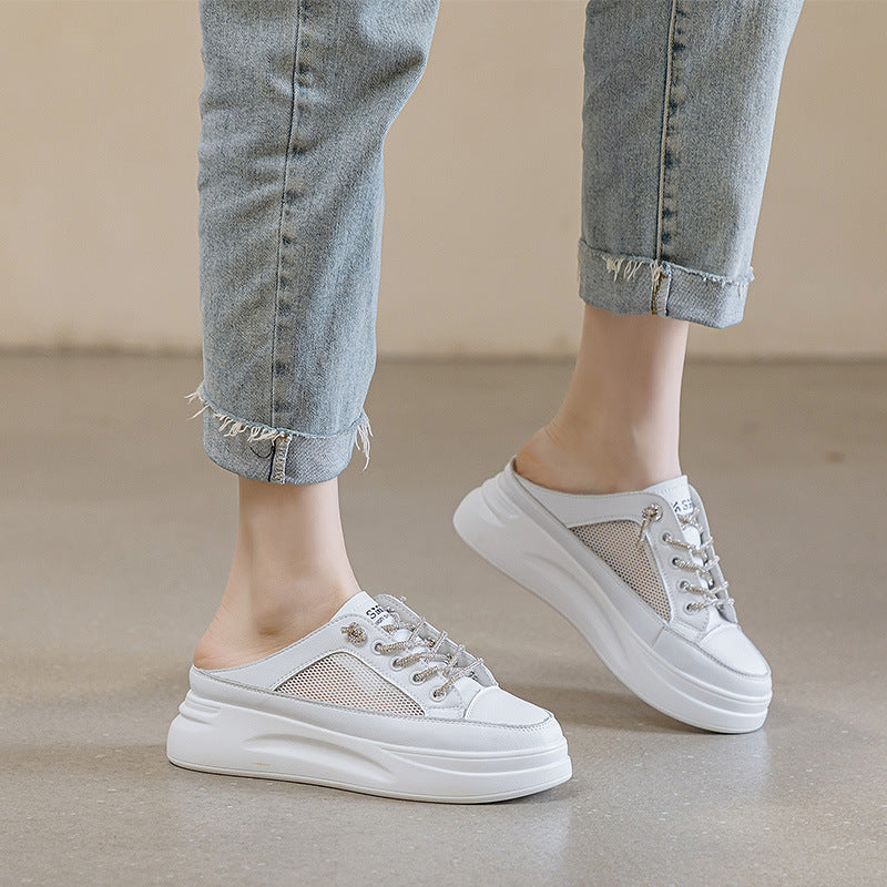 Women's Wear Closed Toe Half Summer Transparent Mesh Lightweight Slip-on Lofter Slippers