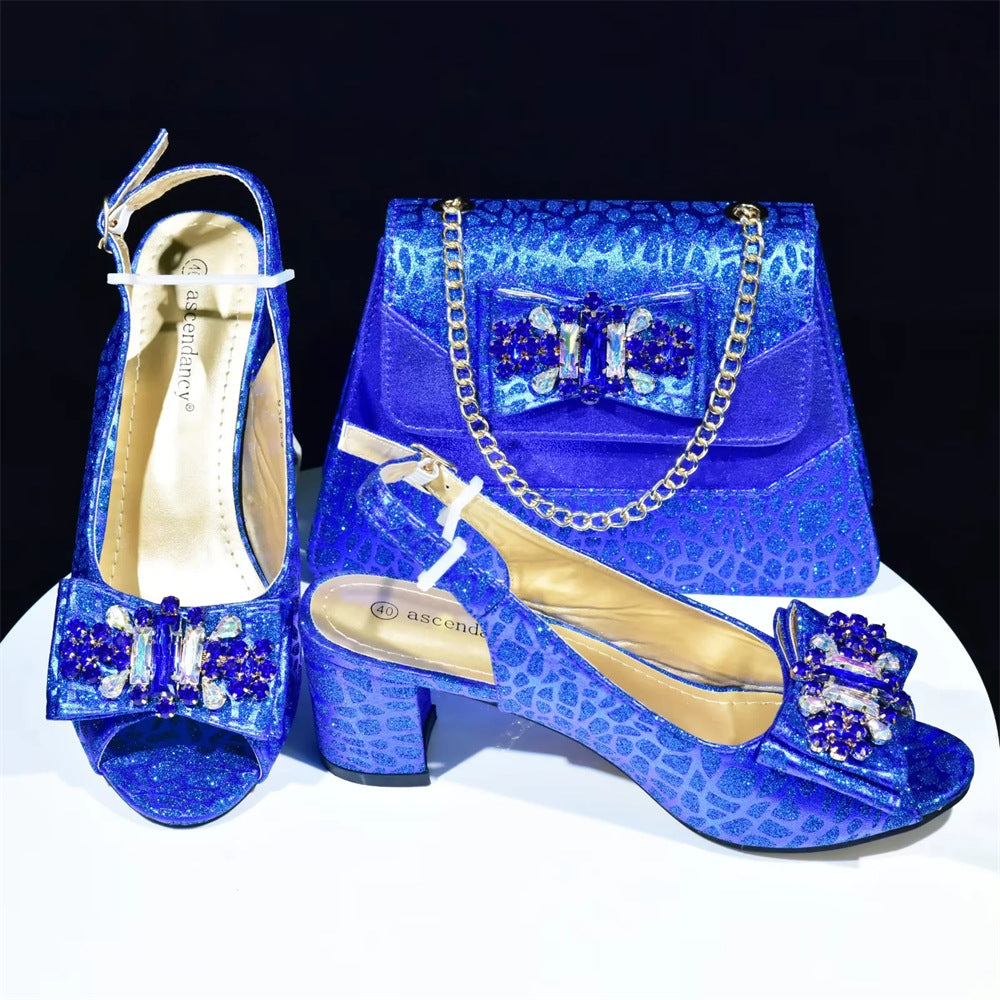 Party With Bow High Imitation Crocodile Pattern Handbag Women's Fashion Shoes