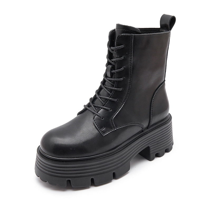 Women's Platform British Style Muffin Short Genuine Boots